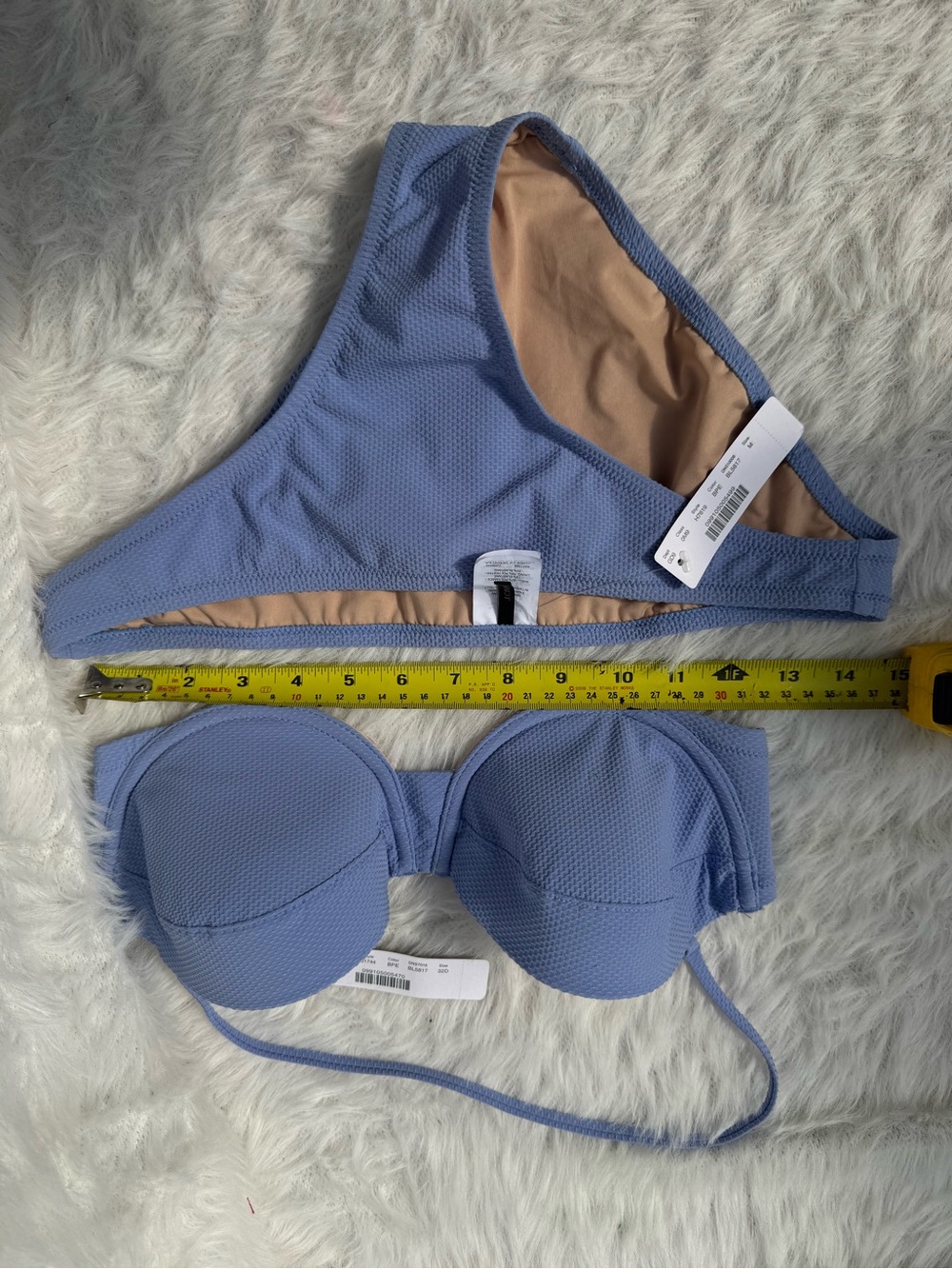 NWT 👙 set JCrew Powder Blue Textured Bandeau underwire 32D top medium bottom - Picture 3 of 16